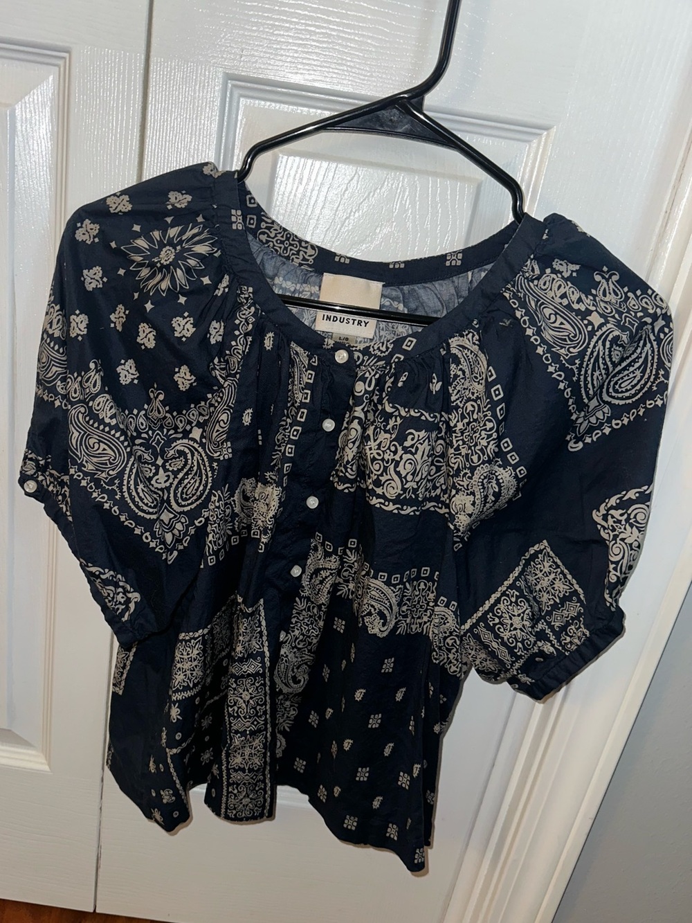 Women's Navy Paisley Peasant Top